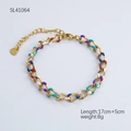 Colorful drip oil flower chain bracelet in 18k gold plating with 17cm plus 5cm length - Heart Charm Multicolor Enamel Bracelet (SL41064)