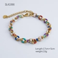 Colorful enamel chain bracelet with 18k gold plating and adjustable heart pendant - Rainbow Enamel Thick Chain Bracelet (SL41066)