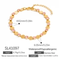 Bracciale in acciaio inossidabile placcato oro 18K con zirconi rosa e ciondoli tondi - Stile a Pezzo Tondo con Zirconia Rosa (SL41097)