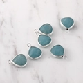 Set of five faceted light blue crystal heart pendants with silver textured metal edges - Silver Edged Amazonite
