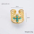 Böhmischer Gold-Edelstahlring mit blauen Türkissteinen, verstellbar und 19mm breit - Vintage Türkis Schmuckset (JZ21103-A) / 18K-Gold