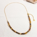Collier en acier titane plaqué or 18K avec perles en pierre naturelle pour femmes chic - 18K / Style Perlé Oeil de Tigre (XL31022)
