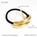 Elastic hair tie with gold metallic accent and minimalist hardware detail - Polished Curved Metal Hair Tie (FS71009)