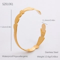Golden leaf hammered stainless steel open bangle, waterproof and hypoallergenic finish - Leaf Shaped Style (SZ61061) / 18K Gold Plated / Gold