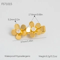 Pasador de flores doradas con dos pétalos y centros de circón brillante - Pinza de Pelo de Doble Flor (FS71015) / Chapado en Oro de 18K