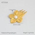 Peine de flores doradas con perla blanca incrustada y acabado de metal cepillado - Peine para el Cabello con Flores y Perlas (FS71016) / Chapado en Oro de 18K