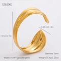 Bracciale rigido dorato a foglia irregolare in acciaio inossidabile lucido con forma a C - Stile Foglia Aerodinamico (SZ61063) / Placcatura elettrolitica in oro 18K / Oro