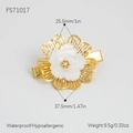 Pinza de pelo floral dorada impermeable con pétalos de resina blanca y circón - Pinza de Pelo de Flor Hueca (FS71017) / Chapado en Oro de 18K