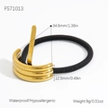 U-shaped multi-layer 18K gold plated stainless steel hair cuff with black elastic band - Three Row Gold Metal Style (FS71013)