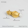 Pasador de pelo de estrella de mar y concha dorada con detalle de perla blanca - Pinza para el Cabello con Perla Marina (FS71018) / Chapado en Oro de 18K
