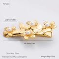 Pinza para el pelo de acero inoxidable dorado con motivos de flores, mariposas y perlas - Pinza De Pelo De Flor Y Mariposa / Dorado (FS71024)