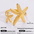 Anello in acciaio inossidabile dorato con doppie stelle marine testurizzate e design aperto - Stile Doppia Stella Marina(JZ21158)