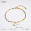 Zweilagiges goldenes Edelstahl-Fußkettchen mit blauen Perlen und weißem Blumenanhänger - Doppelschichtiges Fünfblättriges Blumenperlen-Stil (JL51027)