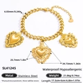 Gold stainless steel chain bracelet with three intricate hollow heart charms - Vintage Heart Combination Bracelet (SL41245) / Gold