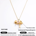 18k vergoldete Edelstahlkette mit Schleife, rosa Herzstein und wasserfester Veredelung - Rosa Herzanhänger (XL31348) / 18K Vergoldet