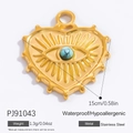 Pendente a cuore in acciaio inossidabile dorato con malocchio blu, impermeabile - Cuore Malocchio (PJ91043)