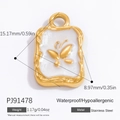 Golden butterfly pendant on white shell base made of waterproof stainless steel - Butterfly Square (PJ91478)