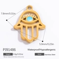 Pendente Hamsa in acciaio inossidabile placcato oro 18 carati con occhio azzurro - Mini Mano Di Fatima Turchese (PJ91486)