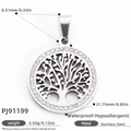 Silberner Lebensbaum-Anhänger aus Edelstahl mit Kristallkranz und Hohl-Design - Silber Baum des Lebens Strass-Stil (PJ91199)