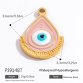 Pendente a goccia occhio rosa in acciaio inossidabile placcato oro 18k, 8,6x6,3mm - Malocchio Smalto Rosa Goccia (PJ91487)