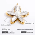 Blumenanhänger mit 18k Goldrand, Perle und strukturierter Silberfüllung aus Edelstahl - Zweifarbiger Blumen Perle Stil (PJ91410)