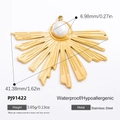 Goldener fächerförmiger Edelstahl-Anhänger mit 6,98mm Perle und strahlender Textur - Strahlenfächer Künstliche Perle Stil (PJ91422)