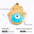 Ciondolo Mano di Fatima in acciaio inossidabile dorato 18k con occhio greco blu - Mano Di Fatima Trama Geometrica (PJ91491)