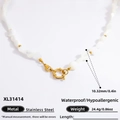 Waterproof 18k gold plated stainless steel necklace with 10.32mm white shell beads - Irregular White Stone Style (XL31414)