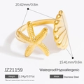Anello aperto in acciaio inossidabile dorato con stella marina e conchiglia - Stile Stella Marina e Conchiglia (JZ21159)