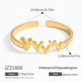 Anillo abierto de acero inoxidable dorado en forma de corazón de 19,46 mm - Anillo Abierto Ondulado (JZ21468)