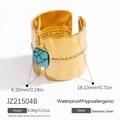 18k gold plated stainless steel wide ring featuring ripple texture and turquoise stone - Square Turquoise Blue Style (JZ21504B)