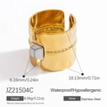 Wide gold plated stainless steel open ring featuring a square white marble stone inlay - Square White Marble Style (JZ21504C)