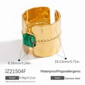 Wide 18k gold plated stainless steel open ring with a square green malachite stone inlay - Square Malachite Green Style (JZ21504F)