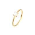 Close-up of a gold band ring featuring a square-cut iridescent opal stone detail - Rainbow Square Style (R933-GO)