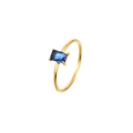 Eleganter Ring aus goldfarbenem Edelstahl mit einem rechteckigen blauen Zirkonia - Blauer Rechteck-Stil (R931-GO)