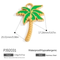 Golden stainless steel palm tree pendant with green enamel, waterproof jewelry accessory - Palm Tree Green Enamel (PJ92031)
