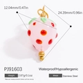 Pendentif fraise en émail rose et acier inoxydable doré 18k pour bijoux DIY - Pendentif Fraise Émaillé Rose (PJ91603)