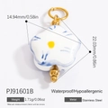 Bracelet en acier inoxydable plaqué or 18k avec pendentif fleur en céramique PJ91601B - Pendentif Floral Aspect Céramique à Motifs Blancs et Bleus (PJ91601B)