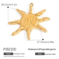 18K gold plated stainless steel sun face pendant with detailed sunburst rays - Sun Face Style (PJ92100)