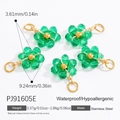 Pendentifs fleur verte en acier inoxydable plaqué or 18k, bijoux imperméables - Pendentif Fleur en Perles Facettées Transparentes Émeraude (PJ91605E)