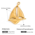 Golden sailboat pendant in stainless steel, dimensions 16.3mm by 22.61mm, 18k gold plated - Sailboat Style (PJ92101)