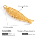 Gold plated stainless steel fish pendant, waterproof and hypoallergenic DIY jewelry charm - Fish Pendant (PJ92034B)