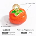 Mini pendentif kaki en émail orange avec feuille verte et fermoir en alliage doré - Forme de Persimmon Orange (PJ91838)
