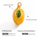 Pendentif citron en acier inoxydable plaqué or 18k avec émail jaune et feuille verte - Pendentif Brillant en Forme de Citron (PJ91631B)