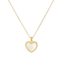 Gouden hartketting met witte parelmoer inleg en kralenranden van metaal - Hart Parelmoer Ketting Stijl (N2844-GO)