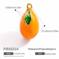 Pendentif orange en acier inoxydable poli avec feuille verte et finition or 18k - Pendentif Poli en Forme d'Orange (PJ91631A)