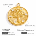 Pendentif arbre de vie en acier doré 18k avec cristaux, diamètre 22mm pour bracelet - Pendentif Rond Arbre de Vie (PJ91687)