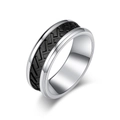 Men's industrial style stainless steel tire tread ring with polished silver and black band - US 7 / Black