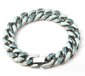 Details von silbernem Panzerarmband mit blauem Emaille-Marmor und Retro-Metall-Finish - Blaues Marmormuster Kubanische Kette Stil (B2553-ST)