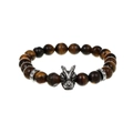 Tiger eye beaded bracelet for men featuring a vintage silver sheep head charm - Yellow Tiger Eye Beast Head Style (B2535-ST-Y)
